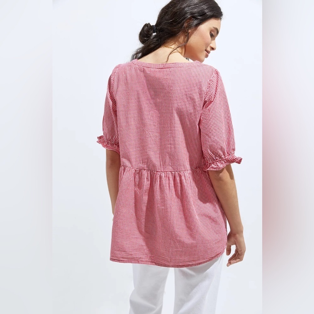 Maeve Anthropologie Gingham Tunic Top Red & White Blouse Oversized Size Small - Picture 3 of 8